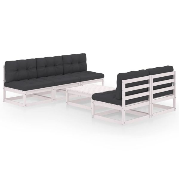 6 pcs conjunto lounge de jardim com almofadões pinho maciço