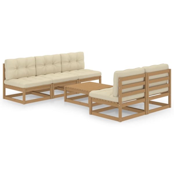 6 pcs conjunto lounge de jardim com almofadões pinho maciço