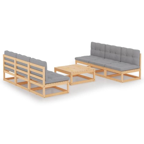 7 pcs conjunto lounge de jardim c/ almofadões pinho maciço