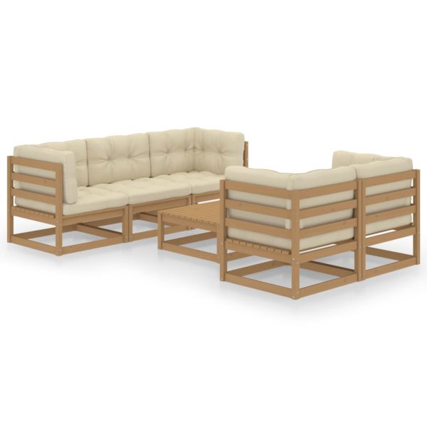6 pcs conjunto lounge de jardim com almofadões pinho maciço