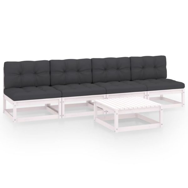 5 pcs conjunto lounge de jardim c/ almofadões pinho maciço