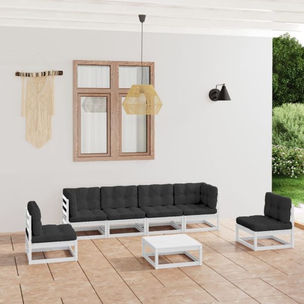 7 pcs conjunto lounge de jardim c/ almofadões pinho maciço