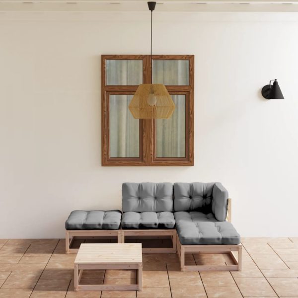 5 pcs conjunto lounge de jardim c/ almofadões pinho maciço
