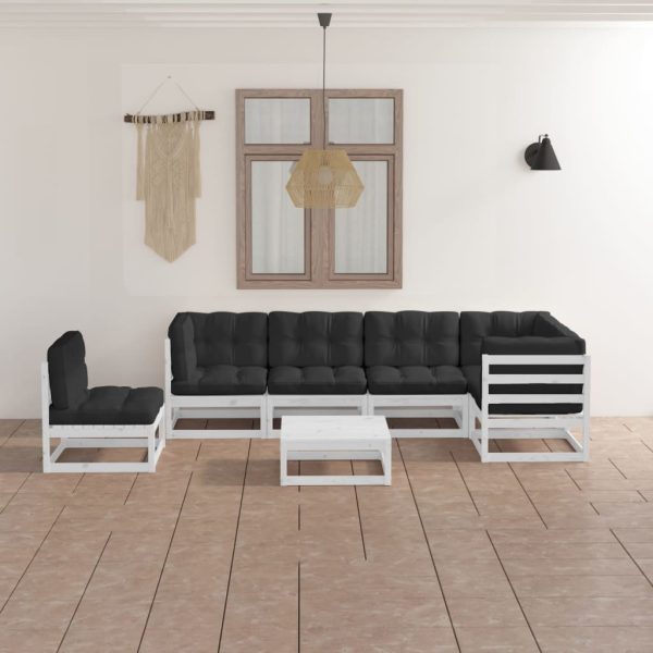 7 pcs conjunto lounge de jardim c/ almofadões pinho maciço
