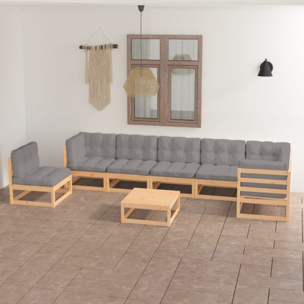 8 pcs conjunto lounge de jardim c/ almofadões pinho maciço