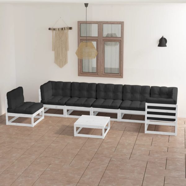8 pcs conjunto lounge de jardim c/ almofadões pinho maciço
