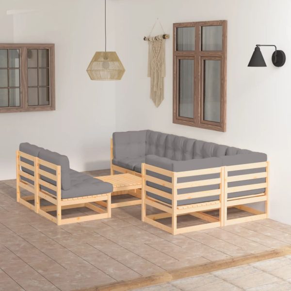 8 pcs conjunto lounge de jardim c/ almofadões pinho maciço