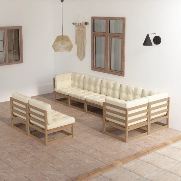 8 pcs conjunto lounge de jardim c/ almofadões pinho maciço