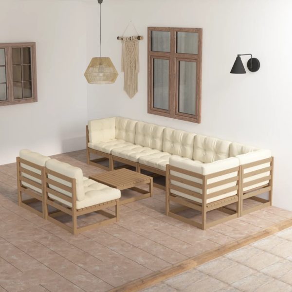 9 pcs conjunto lounge de jardim c/ almofadões pinho maciço
