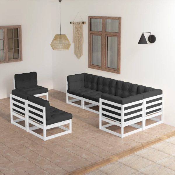 8 pcs conjunto lounge de jardim c/ almofadões pinho maciço