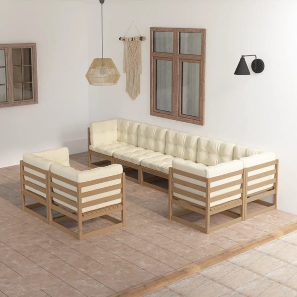 8 pcs conjunto lounge de jardim c/ almofadões pinho maciço