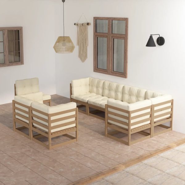 8 pcs conjunto lounge de jardim c/ almofadões pinho maciço
