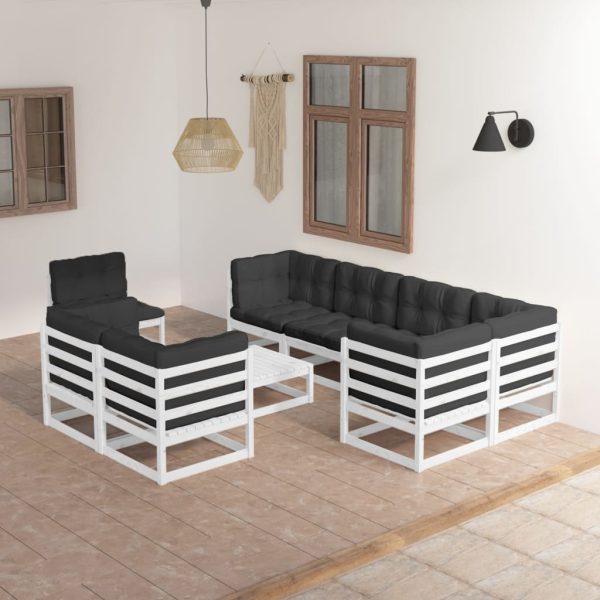 9 pcs conjunto lounge de jardim c/ almofadões pinho maciço