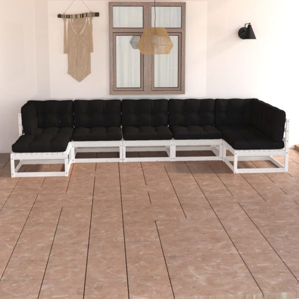 7 pcs conjunto lounge de jardim c/ almofadões pinho maciço