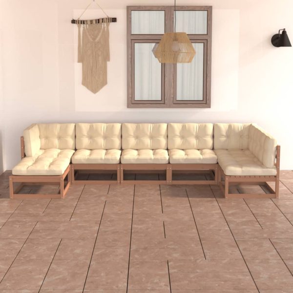 7 pcs conjunto lounge de jardim c/ almofadões pinho maciço