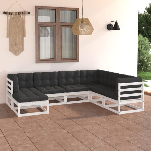 7 pcs conjunto lounge de jardim c/ almofadões pinho maciço