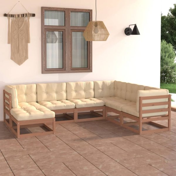 7 pcs conjunto lounge de jardim c/ almofadões pinho maciço