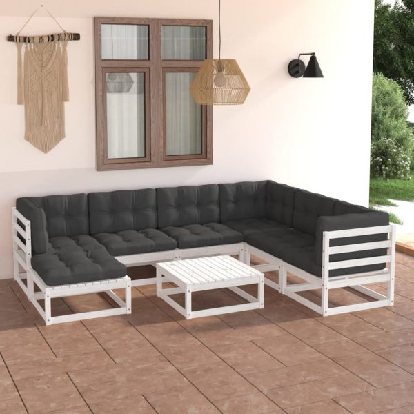 8 pcs conjunto lounge de jardim c/ almofadões pinho maciço
