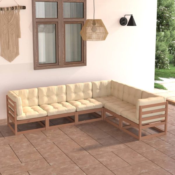 6 pcs conjunto lounge de jardim c/ almofadões pinho maciço