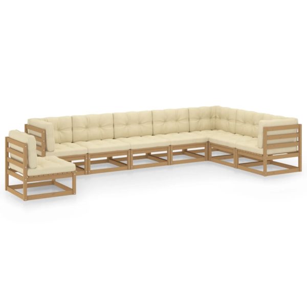 8 pcs conj. lounge ext. c/ almofadões pinho maciço castanho-mel