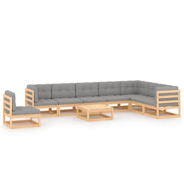 9 pcs conjunto lounge de jardim c/ almofadões pinho maciço