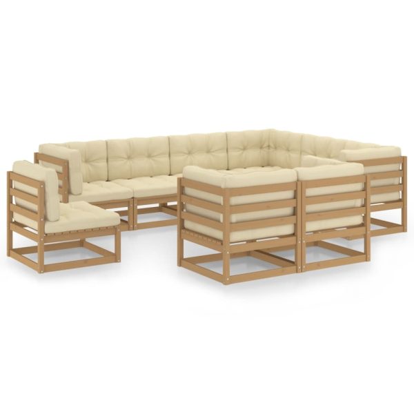 9pcs conj. lounge jardim e almofadões pinho maciço castanho mel
