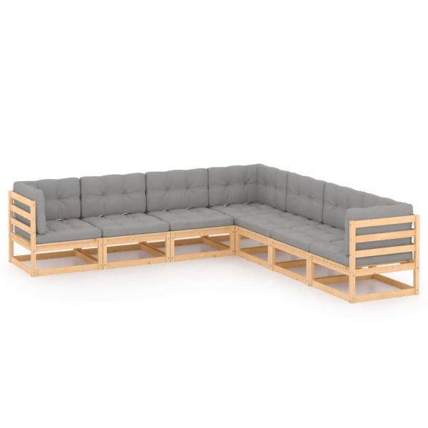 7 pcs conjunto lounge de jardim c/ almofadões pinho maciço