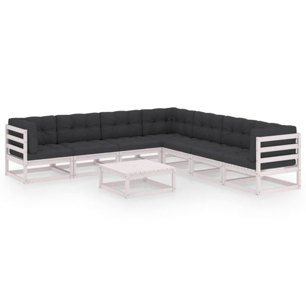 8 pcs conj. lounge de jardim c/ almofadões pinho maciço branco