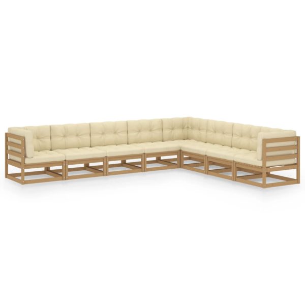 8 pcs conj. lounge ext. c/ almofadões pinho maciço castanho-mel