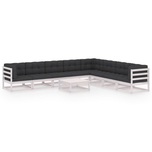 9 pcs conj. lounge de jardim c/ almofadões pinho maciço branco