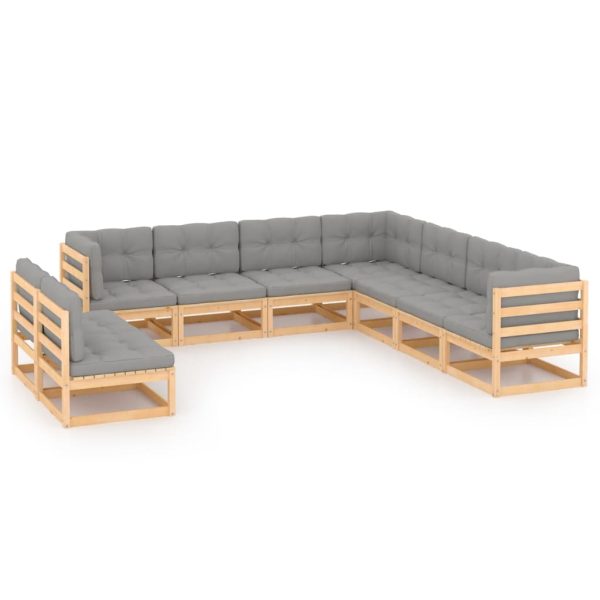 9 pcs conjunto lounge de jardim c/ almofadões pinho maciço