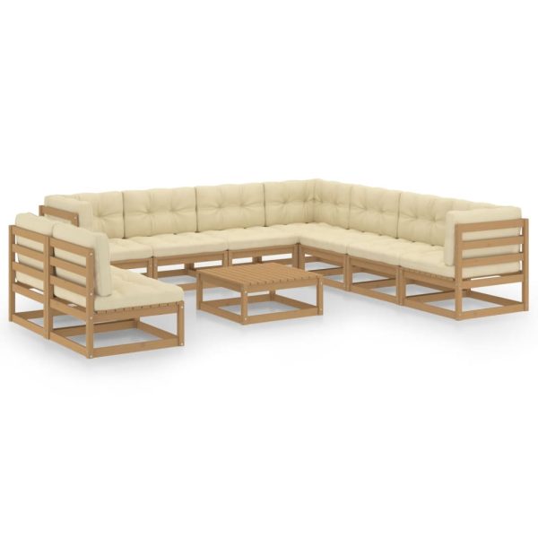 10 pcs conj. lounge jardim almofadões pinho maciço castanho mel