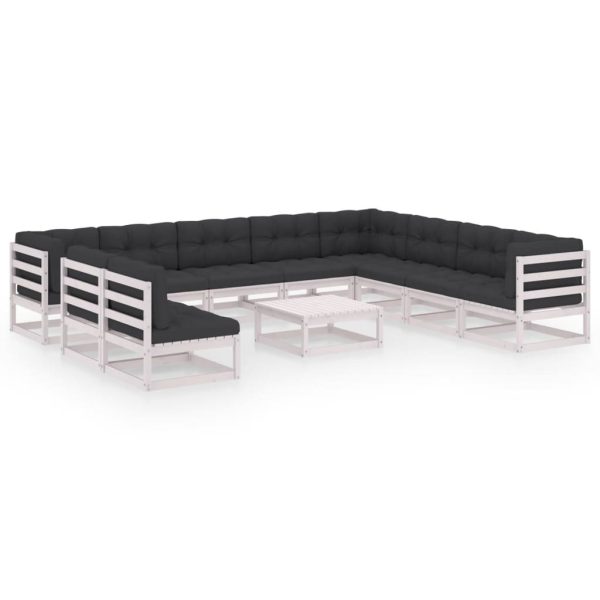 11 pcs conj. lounge de jardim c/ almofadões pinho maciço branco