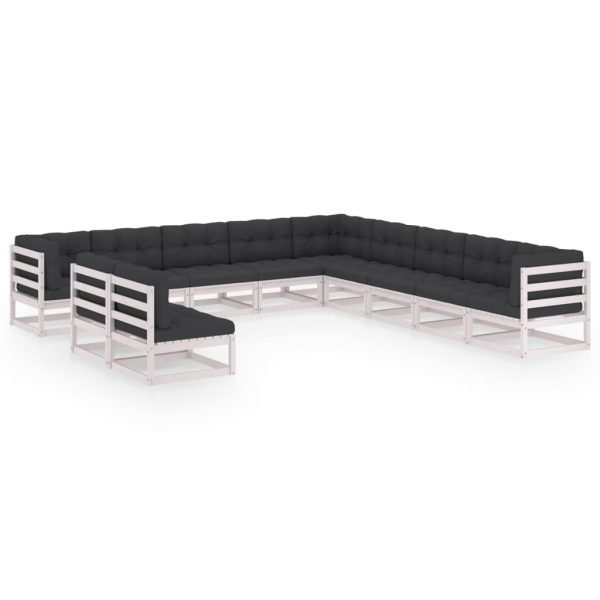 11 pcs conj. lounge de jardim c/ almofadões pinho maciço branco