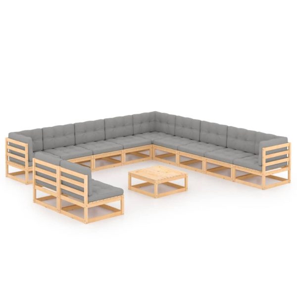 12 pcs conjunto lounge de jardim com almofadões pinho maciço