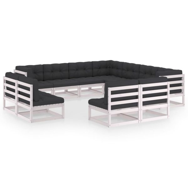 11 pcs conj. lounge de jardim c/ almofadões pinho maciço branco