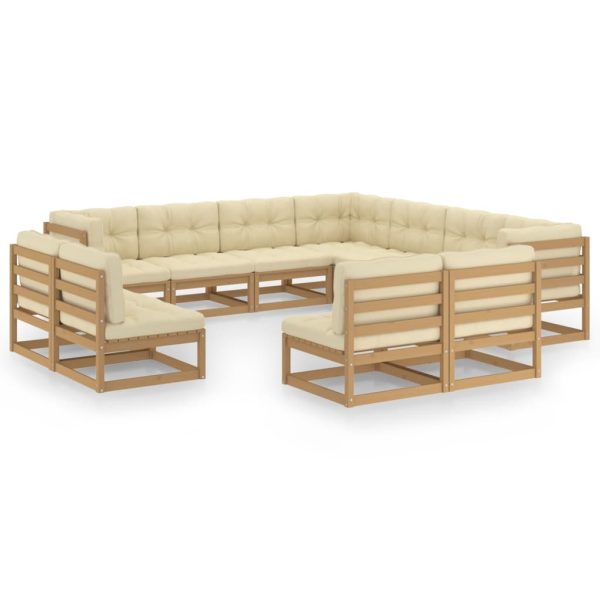 11pcs conj. lounge jardim almofadões pinho maciço castanho mel