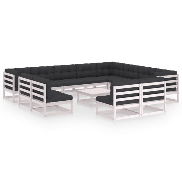 13 pcs conj. lounge de jardim c/ almofadões pinho maciço branco