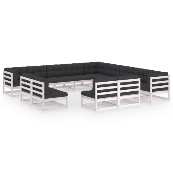 13 pcs conj. lounge de jardim c/ almofadões pinho maciço branco