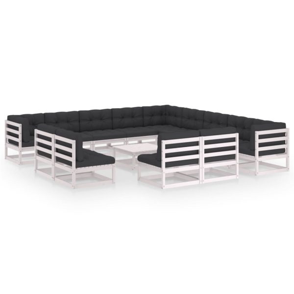 14 pcs conj. lounge de jardim c/ almofadões pinho maciço branco