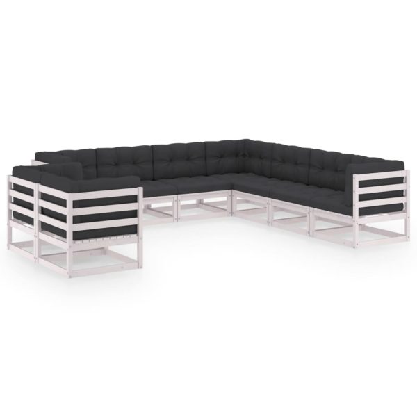 9 pcs conj. lounge de jardim c/ almofadões pinho maciço branco