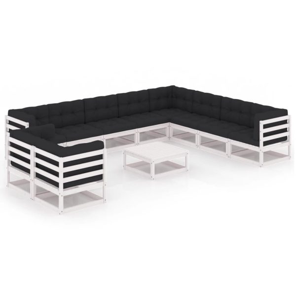 11 pcs conj. lounge de jardim c/ almofadões pinho maciço branco
