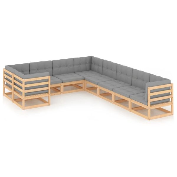 9 pcs conjunto lounge de jardim c/ almofadões pinho maciço
