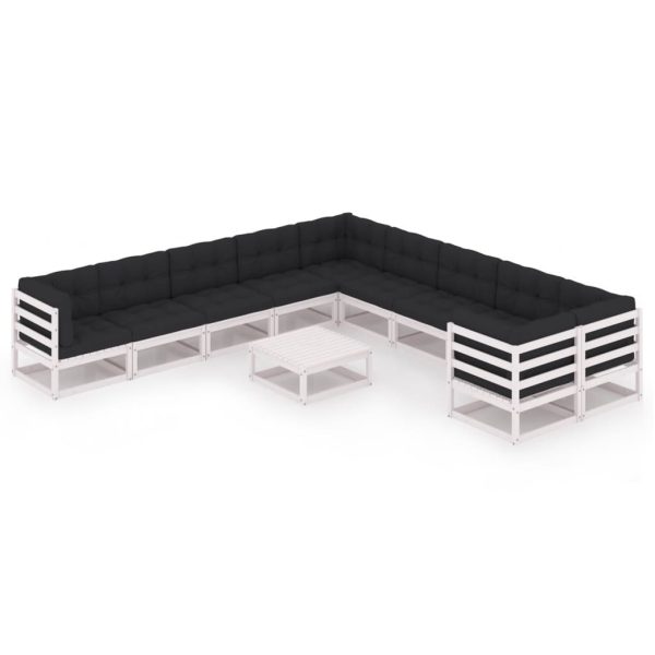 11 pcs conj. lounge de jardim c/ almofadões pinho maciço branco