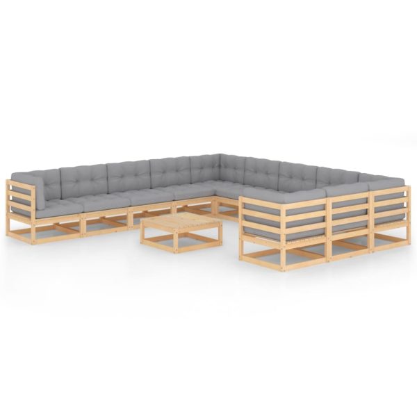 12 pcs conjunto lounge de jardim com almofadões pinho maciço