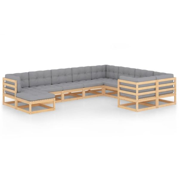 10 pcs conjunto lounge de jardim c/ almofadões pinho maciço