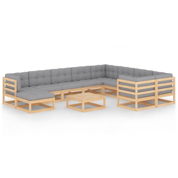 11 pcs conjunto lounge de jardim c/ almofadões pinho maciço