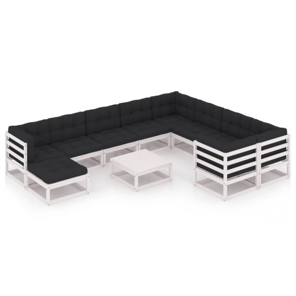 11 pcs conj. lounge de jardim c/ almofadões pinho maciço branco