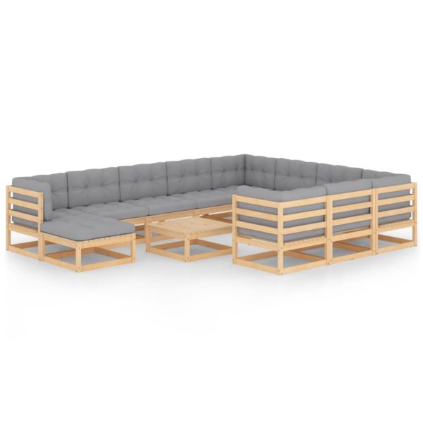 12 pcs conjunto lounge de jardim com almofadões pinho maciço