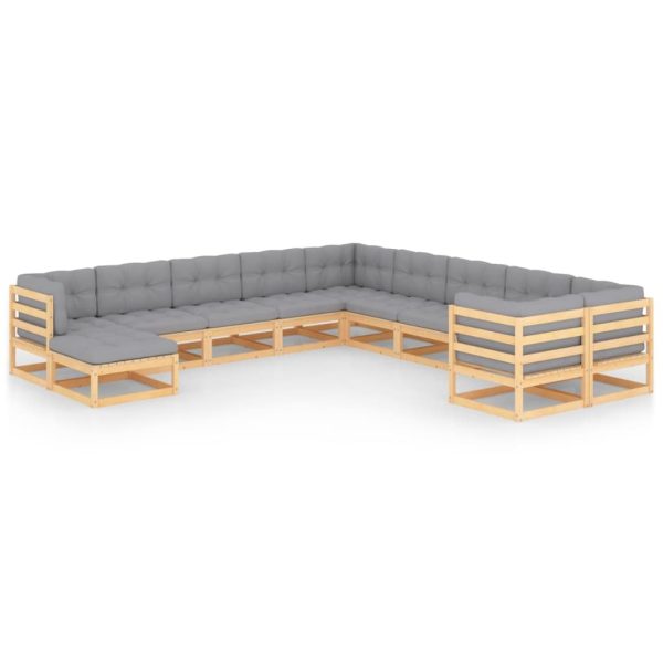 11 pcs conjunto lounge de jardim c/ almofadões pinho maciço